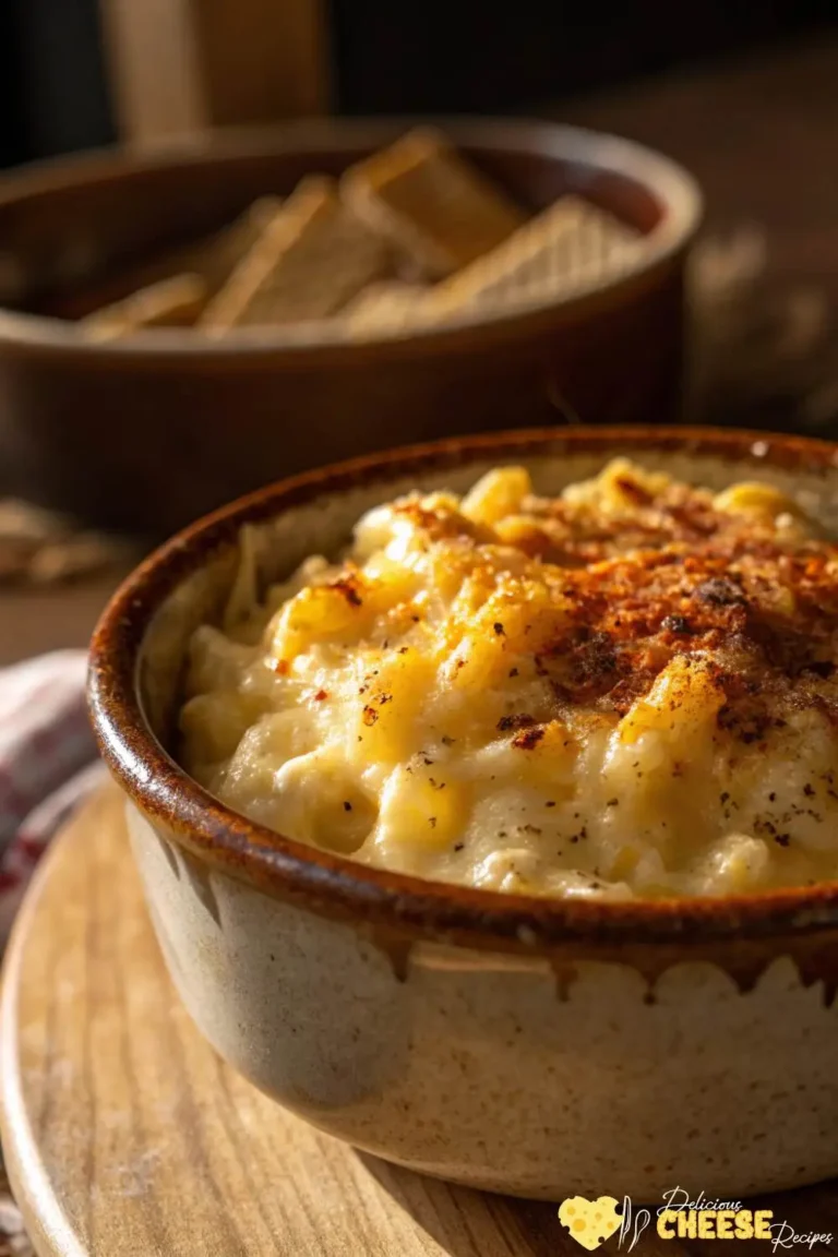 Creamy Chick fil A mac and cheese in a rustic bowl, topped with melted cheese and paprika seasoning