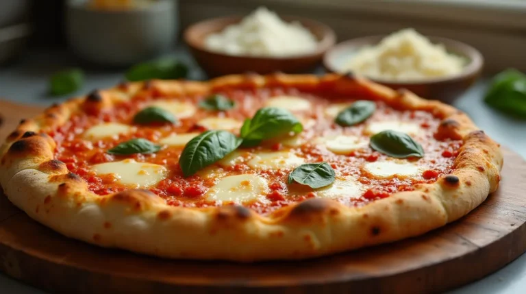 A mouthwatering pizza with a cottage cheese crust, topped with fresh ingredients