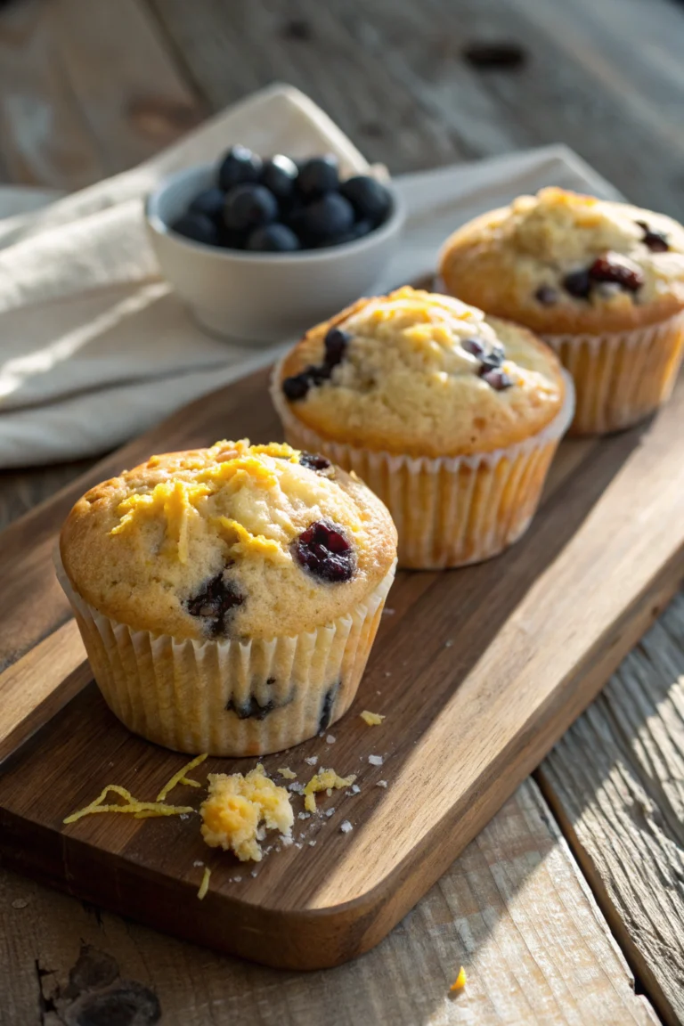 Freshly baked cottage cheese muffins on a wooden table