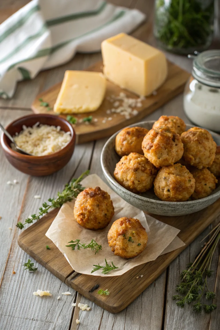 Close-up of freshly baked rotel cream cheese sausage balls arranged on a parchment-lined tray.
