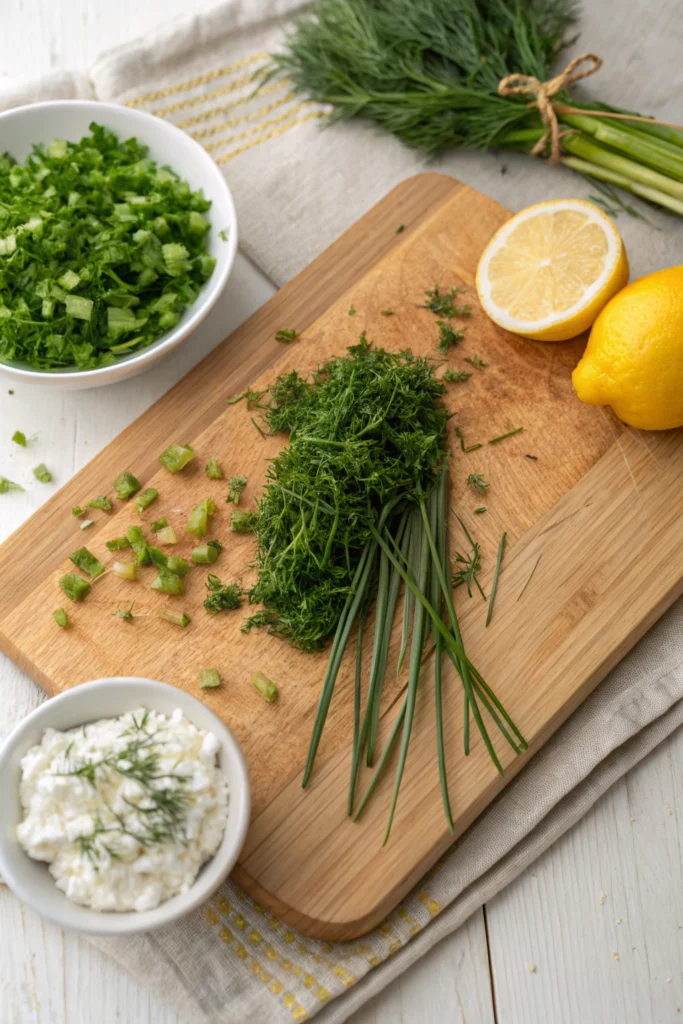 Cottage Cheese Snacks Preparation Step – Fresh Herbs and Zest Added