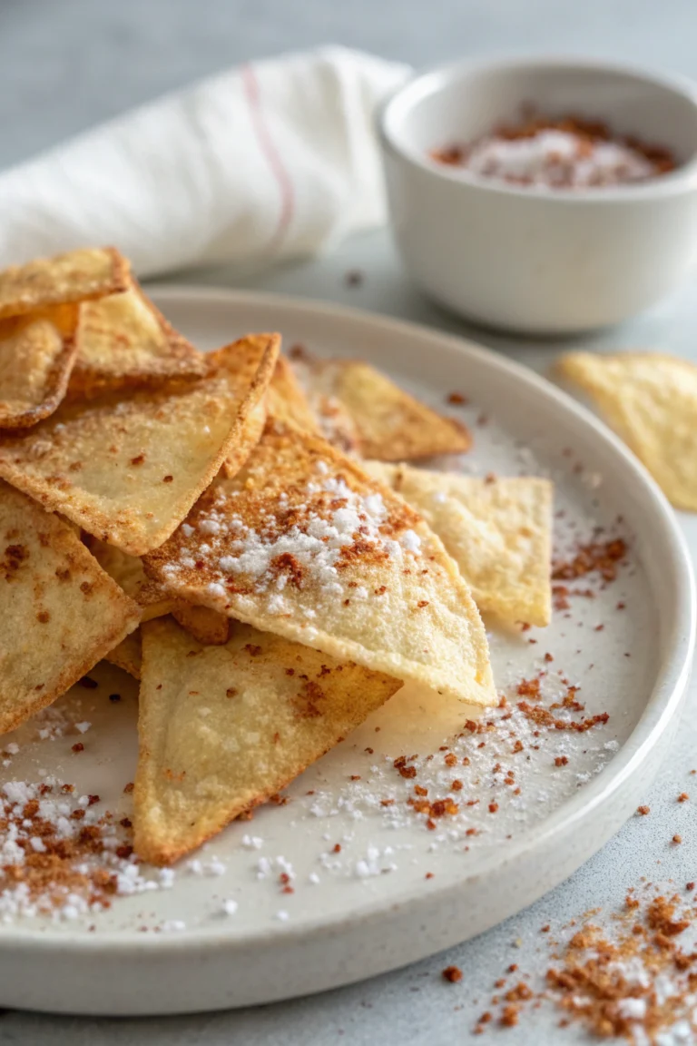 Golden-brown cottage cheese chips seasoned with garlic and paprika on parchment paper